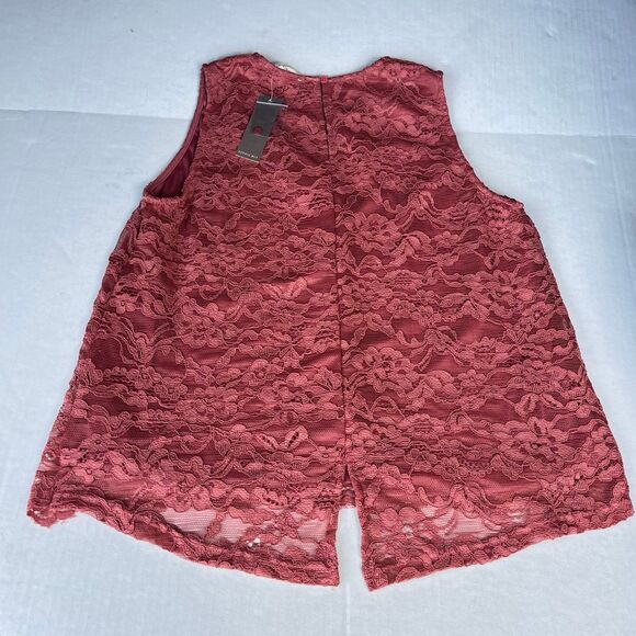 Sophie Rue Lace Overlay Blouse Sleeveless Dusty Rose Pink Feminine Shirt NWT L - Picture 10 of 11